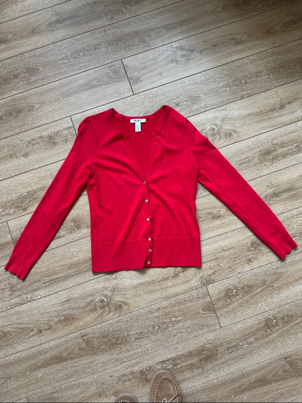 WHBM Red V Neck Cardigan Sweater with Snaps Size M